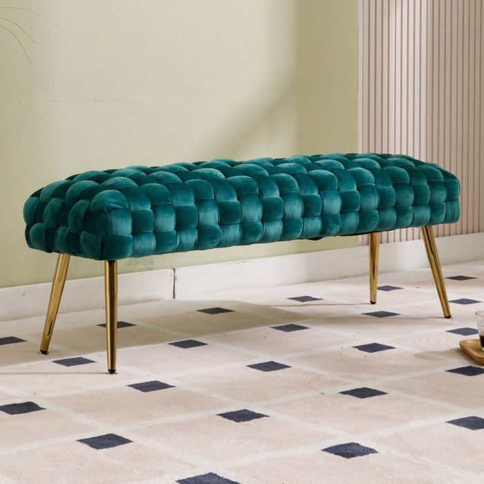 Wahson Banc de Lit pour Chambre Banc en Velours Banc à Entrée Moderne Banquette dentrée et Pouf Bout de Lit pour Salon Vert