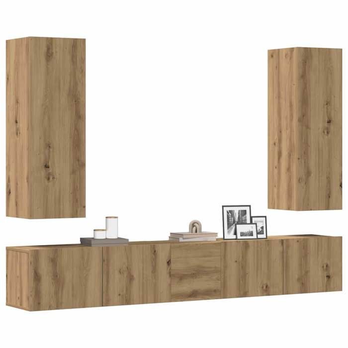 vidaXL Meubles TV muraux 5 pcs chêne artisanal bois dingénierie banc TV meuble hifi centre de divertissement buffet TV