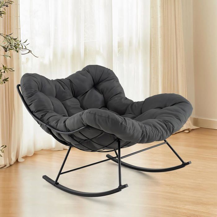 Fauteuil à Bascule dIntérieur et dExtérieur - COSTWAY - Surdimensionnée avec Coussin Rembourré - Cadre en Métal - Patio Jardin Fauteuil à Bascule dIntérieur et dExtérieur - COSTWAY - Surdimensionnée avec Coussin Rembourré - Cadre en Métal - Patio Jardin