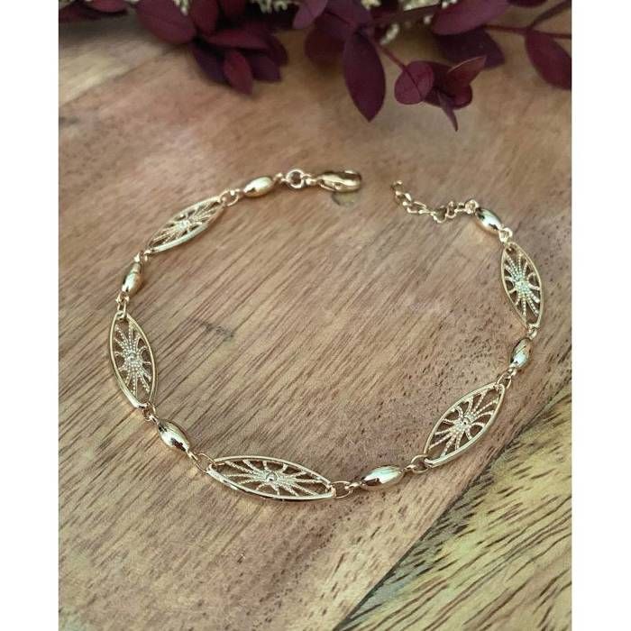 Bracelet - Maillons Ciselés - Plaqué or 18 Carats - Longueur 19 cm - Mixte - Neuf