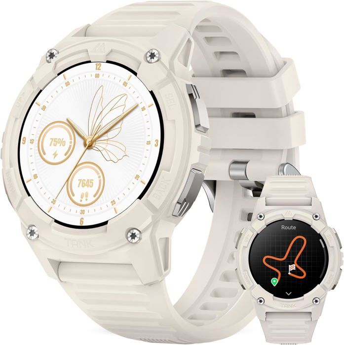 Montre Connectée Femme avec GPS 1.32 Écran Toujours Activé AMOLED 5ATM Étanche Boussole Baromètre Appel Smartwatch 170+ Modes