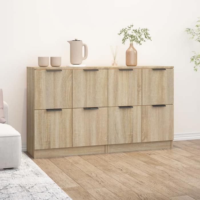 Bahut de SalonArmoire de CuisineLot de 2 Buffets pour Salle à Manger Chêne sonoma 60x30x70 cm bois dingénierie BONNIE B25