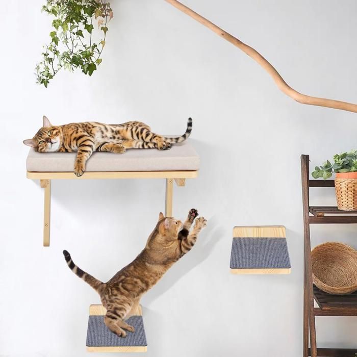 YIPEEMA. LIT MURAL POUR CHAT EN BOIS MASSIF PLANCHE À GRIFFES GRIS 40*30*30CM.