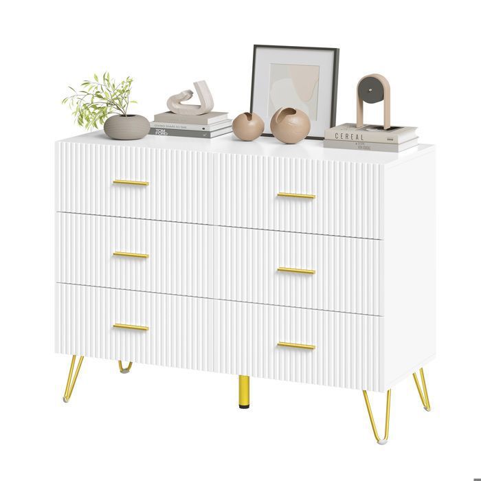 WOLTU Commode 6 Tiroirs - Design élégant - Bois dIngénierie - Pieds en Métal Doré - 100x40x75cm - Blanc WOLTU Commode 6 Tiroirs - Design élégant - Bois dIngénierie - Pieds en Métal Doré - 100x40x75cm - Blanc