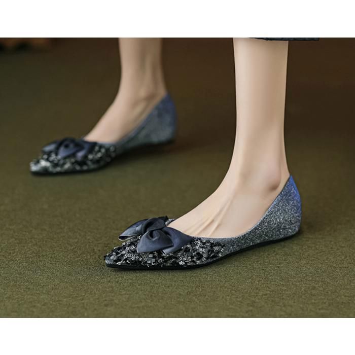 VITATA Chaussures Plates Femme avec Nœud et Paillettes-Ballerines