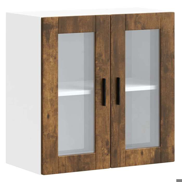 CHIC Armoire murale cuisine - ELEMENTS SEPARES HAUT - avec porte en verre Porto chêne fumé @@693@