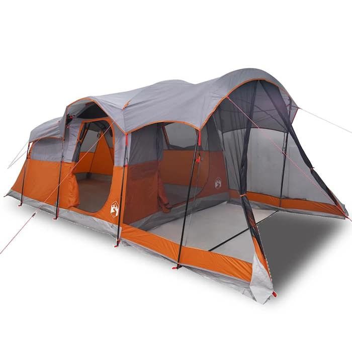 Tente familiale tunnel 8 personnes gris et orange imperméable--Mothinessto6149