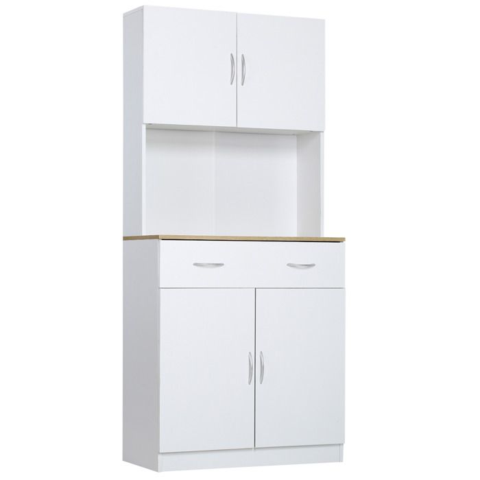 Armoire de cuisine - HOMCOM - 4 portes tiroir plan de travail et étagères réglables - panneau de particules - 80x40x180cm - blanc