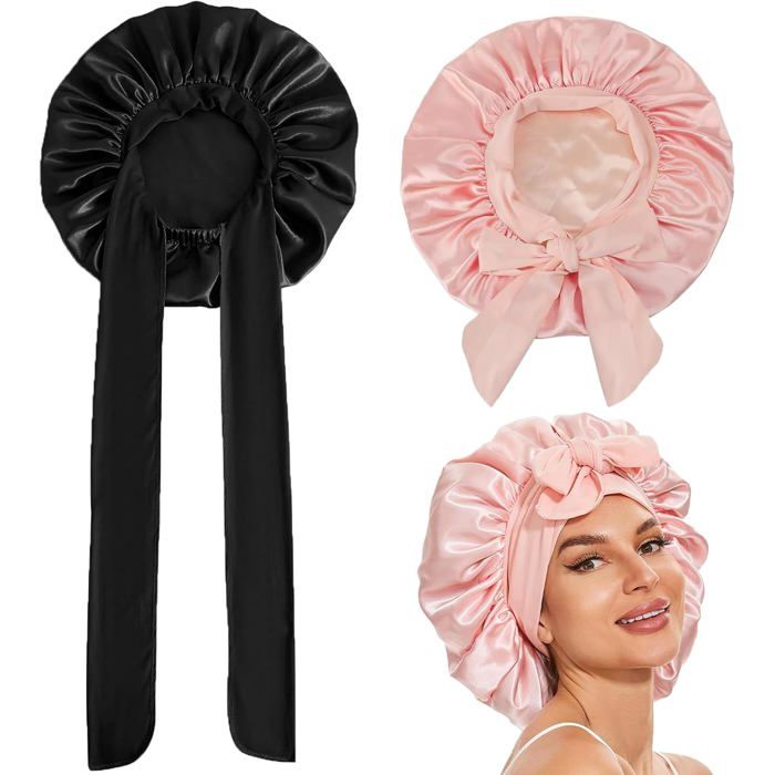 2 bonnets nuit satin soie réglables protection cheveux longue antidérapante douce respiration soin capillaire