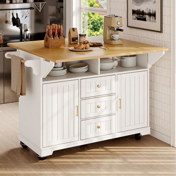 Îlot Central cuisine avec roulettes armoire buffet 120 x 40 (80) x 95 cm chariot de cuisine extensible avec roulettesBlanc