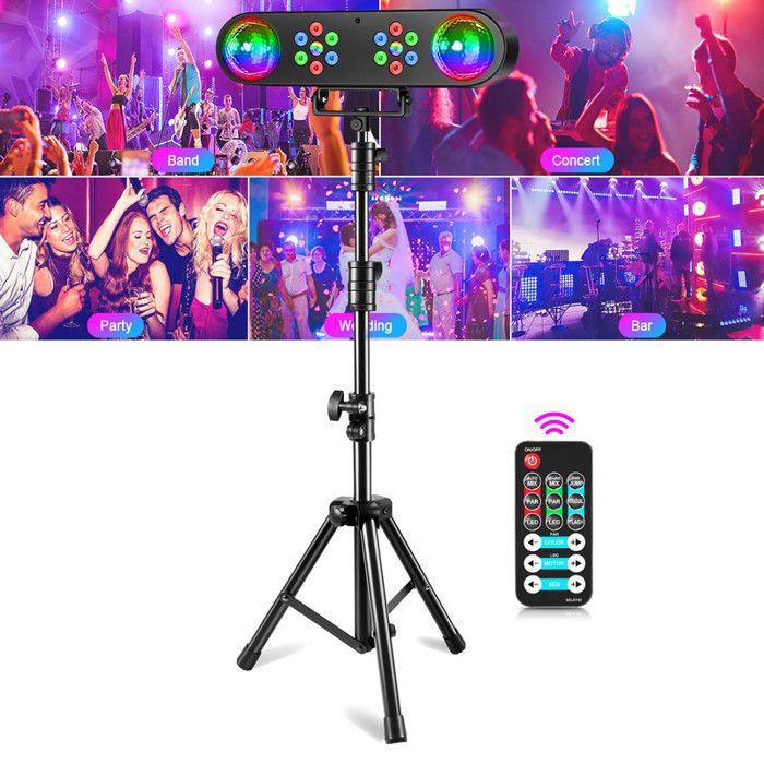 Deqube 916D00037 Microphone Karaoké Sur Pied Avec Hauteur Réglable Et Boule De Lumières Disco Et écouteurs Connexion à Différents Appareils Sonores Taille 65-100 Cm (916D00037) Noir