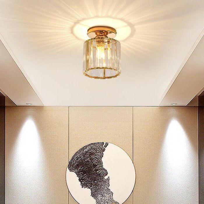 AXHUP Plafonnier Moderne en Cristal LED Luminaire Abat-jour Industriel Doré Lampe E27 pour Salon Couloir Salle de Bain