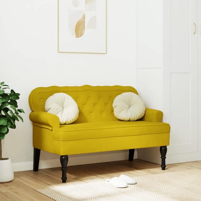 Banquette avec dossier en velours - VIDAXL - Jaune - 1195x645x75 cm - Velours doux - Rembourrage épais