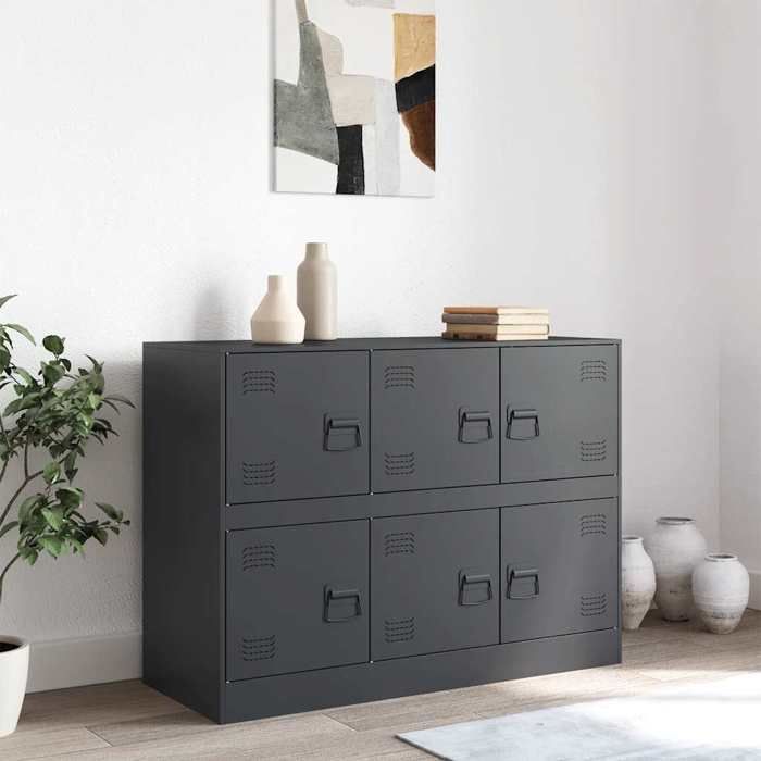 Buffet en acier - vidaXL - Anthracite - 99x39x73 cm - 6 compartiments - Capacité 90 kg - Poignées en métal