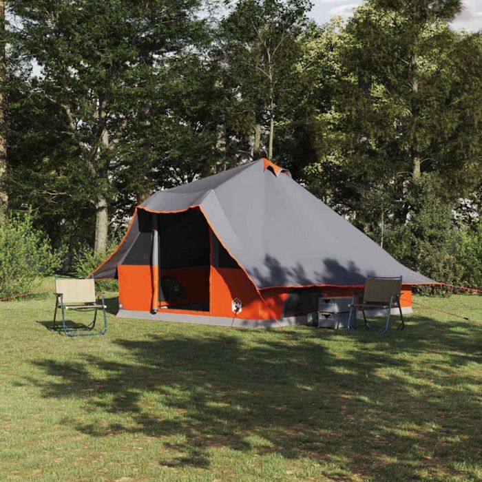 VIDAXL Tente Tipi familiale Gris et orange 358 x 296 x 258 cm – Taffeta imperméable
