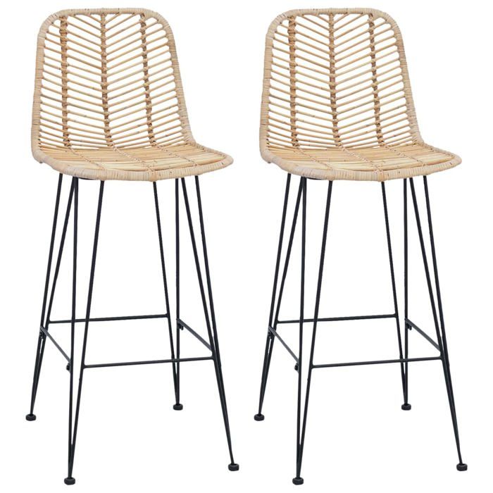 Tabouret de bar en rotin et métal - vidaXL - Naturel - 445 x 53 x 111 cm - Assise élégante en rotin - Cadre en fer