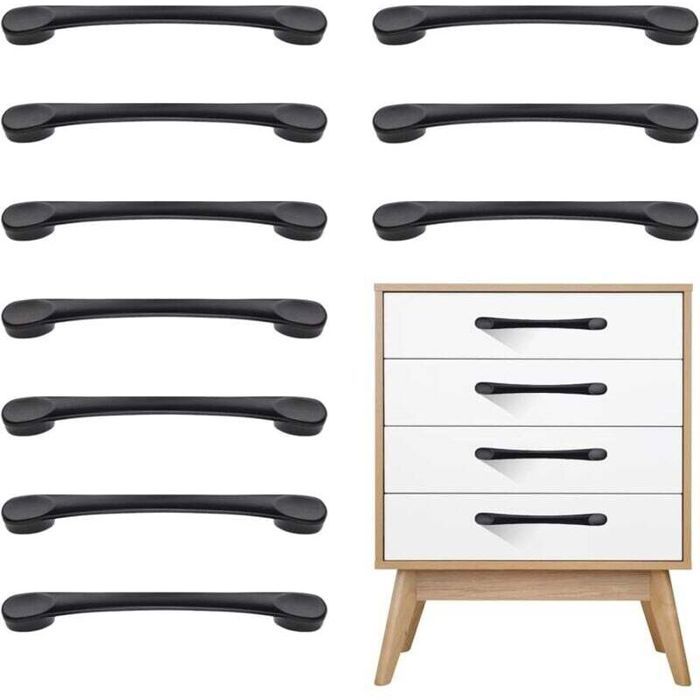 Poignee de Meuble Cuisine Poignée Meuble 10 Pièces Métal Noir Poignet de Porte Cuisine Antirouille pour Placards Tiroir Porte (D