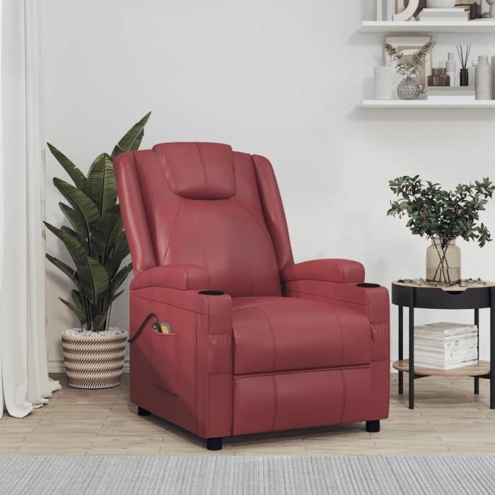 NEW 2026 Fauteuil Massant électrique - Chaise relax - 1 place - Rouge bordeaux Similicuir 75x88x100 cm L3760