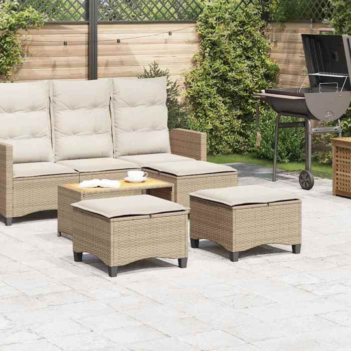 Promo printempsPetit fauteuil/chaise de balcon - SOLOMON - Tabourets jardin coussins 2pcs beige 55x55x36 cm résine tressée - S7496