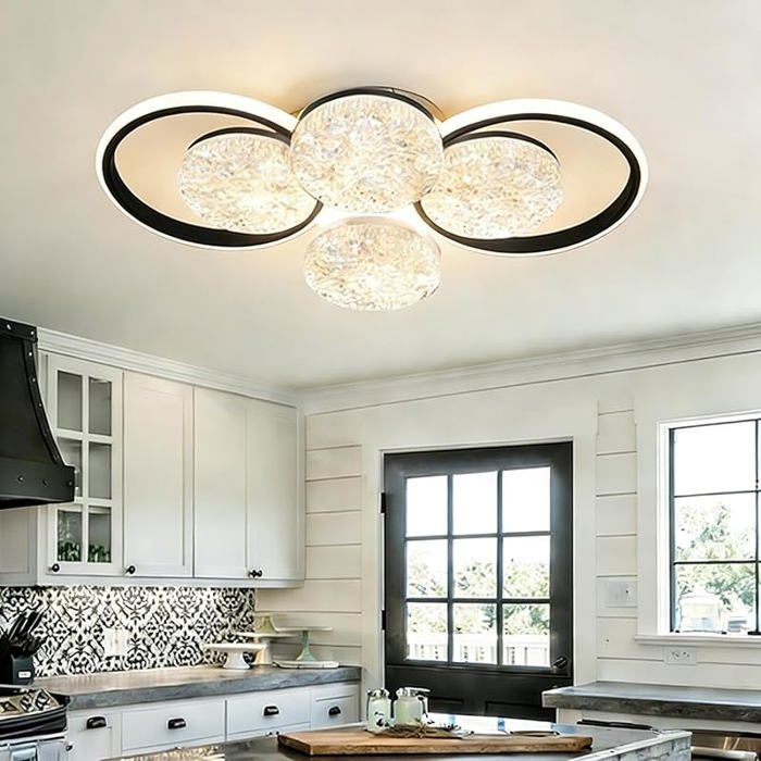 Plafonnier LED 66cm 68W 3000K-6500K Dimmable Moderne Luminaire Plafonnier Noir Plafonnier Salon 5895LM Lustre Salon 4+2 PROJECTEUR