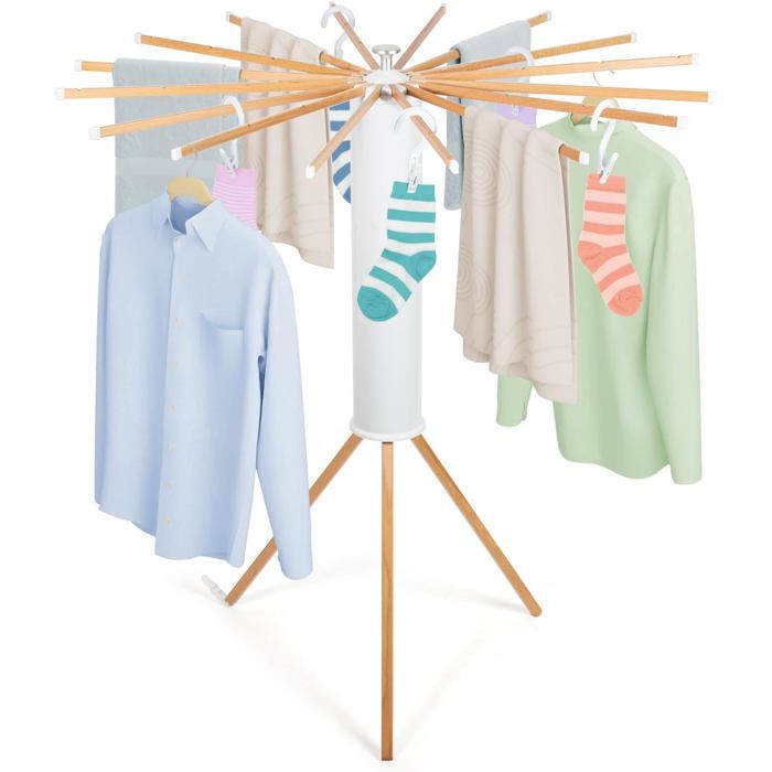 Étendoir à linge éventail bois avec 10 pinces pliable séchage petites pièces terrasse et jardin