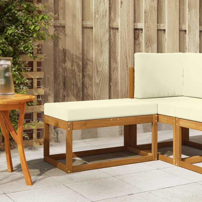 vidaXL Banc de jardin avec coussin Naturel et Crème 79 x 43 x 37 cm Canapé de balcon extérieur canapé de jardin moderne 900664