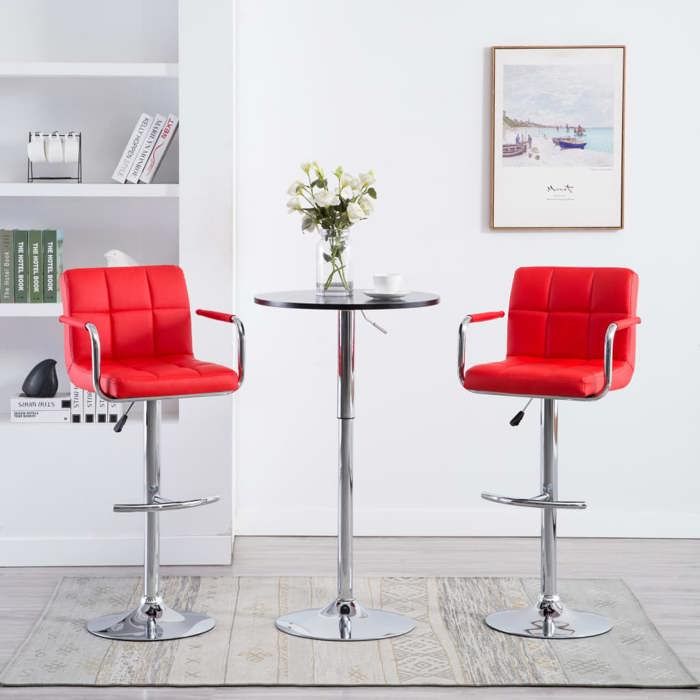 2 PCS Chaises haute Rouge - Magnifique Tabourets de bar Classique pour Cuisine Café rouge similicuir 7990