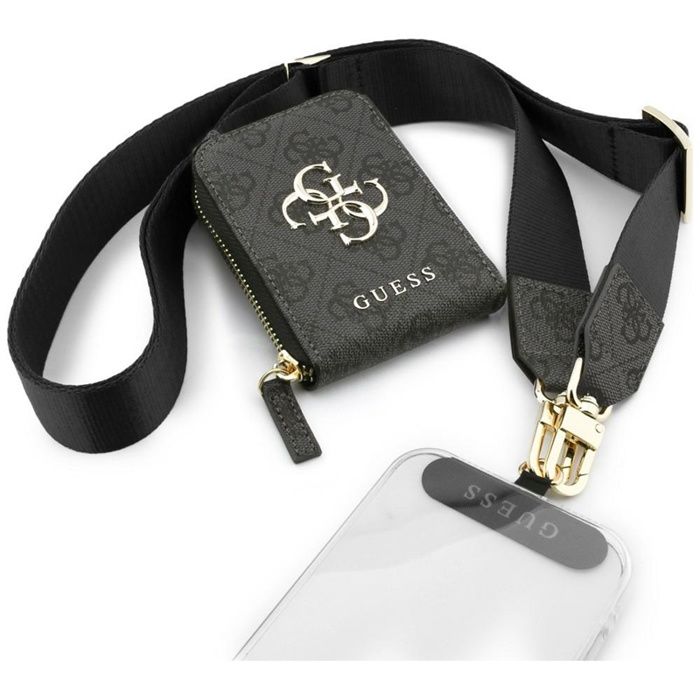 Sangle universelle pour téléphone portable Guess 4G Metal Logo et pochette zippée pour accessoires - Noir