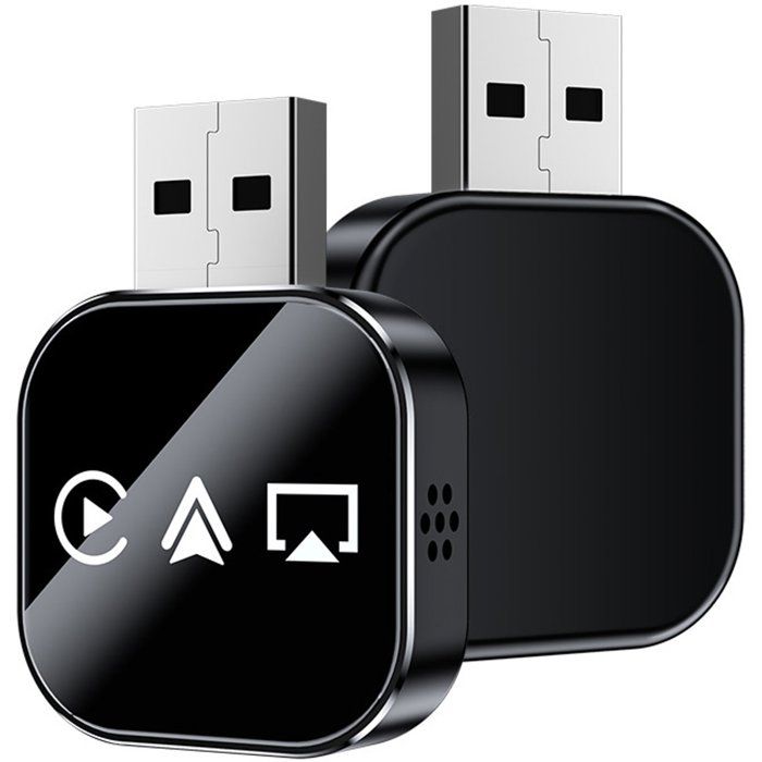 Adaptateur Mirror Link CarPlay sans fil 3-en-1 (version 2026) compatible avec les téléphones iOS/Android et lécran de voiture.