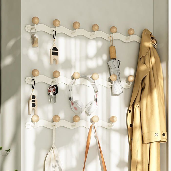 Patère murale en bois - KCVV - Blanc - 39 cm - Crochet mural - Idéal pour manteaux et chapeaux