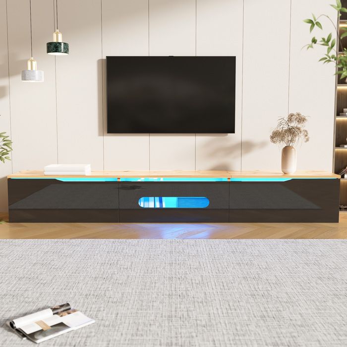 Meuble TV - KOMHTOM - 180 x 35 x 30 cm - Façade brillante - 3 portes soft-close - LED 16 couleurs Meuble TV - KOMHTOM - 180 x 35 x 30 cm - Façade brillante - 3 portes soft-close - LED 16 couleurs