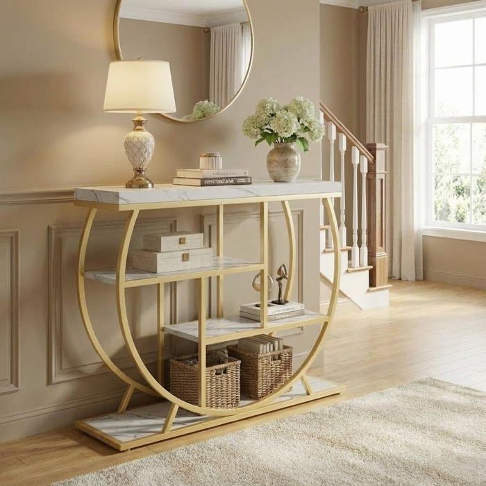 Table Console - TOYS S- 105 x 30 x 80 cm - Or et Blanc - Style Contemporain - 4 Niveaux
