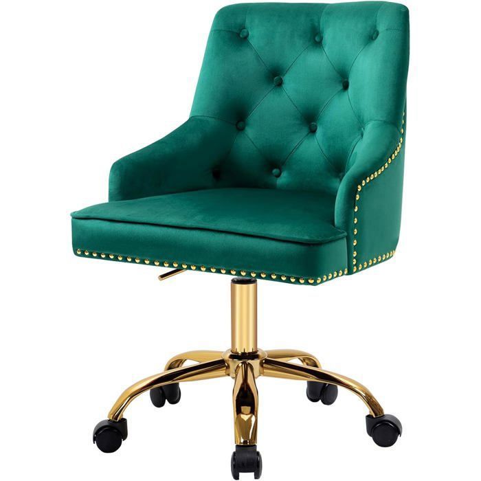 FIXIMASTER Chaise de Bureau/Coiffeuse en Velours Pivotante à Roulettes Hauteur Réglable 135kg - Vert