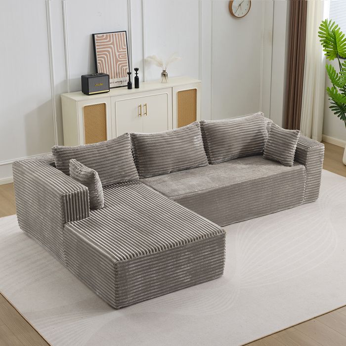 Canapé dangle modulable 279x179x83 cm Gris Velours côtelé canapé convertible salon moderne pratique pour salon chambre bureau