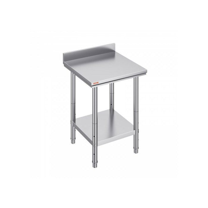 Table de travail cuisine 60 x 60 x 80 cm en inox 2 niveaux charge 750 kg et accessoires de montage pour hôtel et hôpital