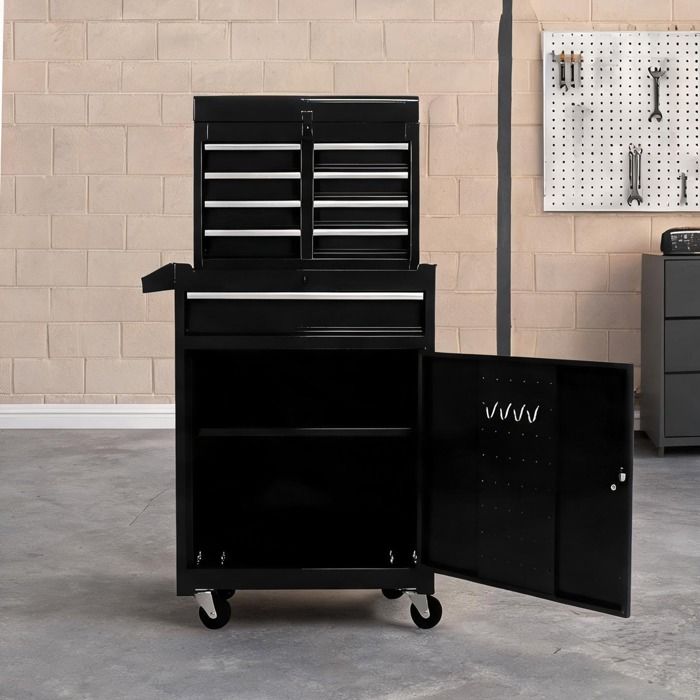 Armoire à outils en acier classique noir 5 tiroirs étagère ajustable 4 roues 102 cm