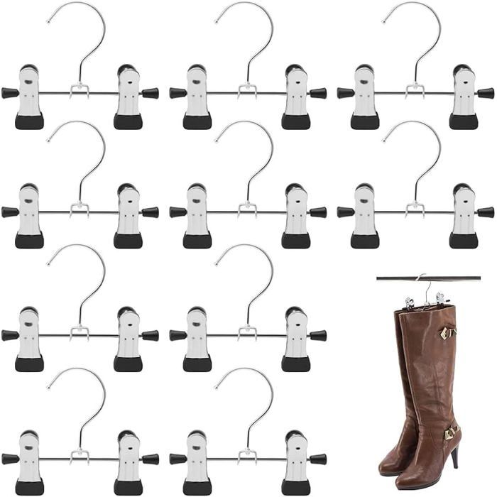 10 Cintres Métal Antidérapant – Rotatifs Clips Portable pour Bottes Linge Pantalons Réglables avec Cro PORTE-CINTRE POUR DRESSING
