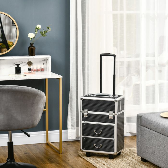Valise de maquillage professionnelle - 36 x 23 x 58 cm - 6 tiroirs extensibles - Verrouillage renforcé - Roues & poignée rétractable