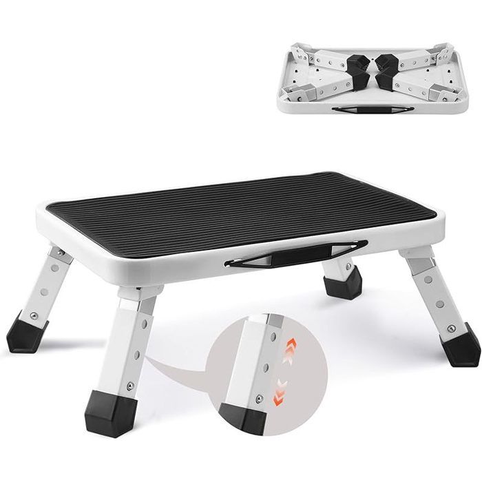Marche Pied Pliable Capacité 150 kg Marchepied à 1 Marche en Acier 3 Hauteurs Réglables Tabouret Antidérapant Portable Tout-petits