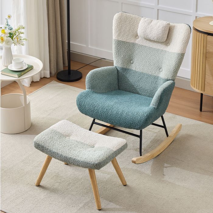 Rocking-chair avec repose-pieds dossier haut et poche latérale - LPOSPI - bouclé bois et métal multicolore