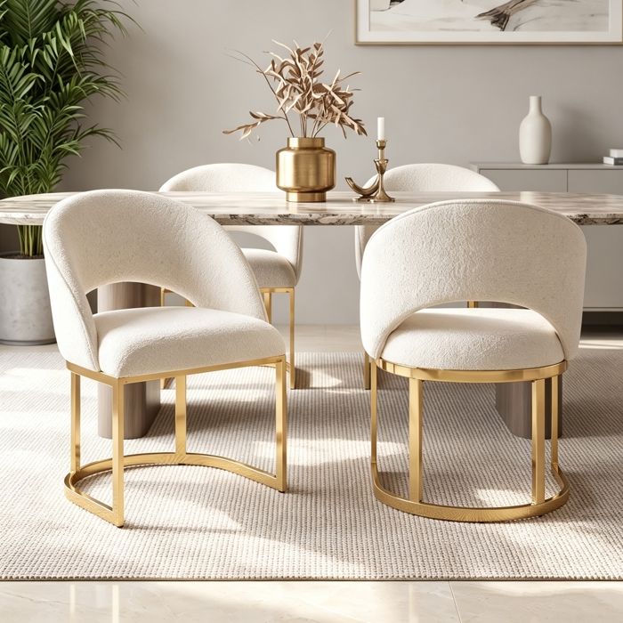 Lot de 4 Chaises de Salle à Manger Modernes Chaises de Cuisine Rembourrés Pieds de Chaise Galvanisés de Couleur Or Beige + Or