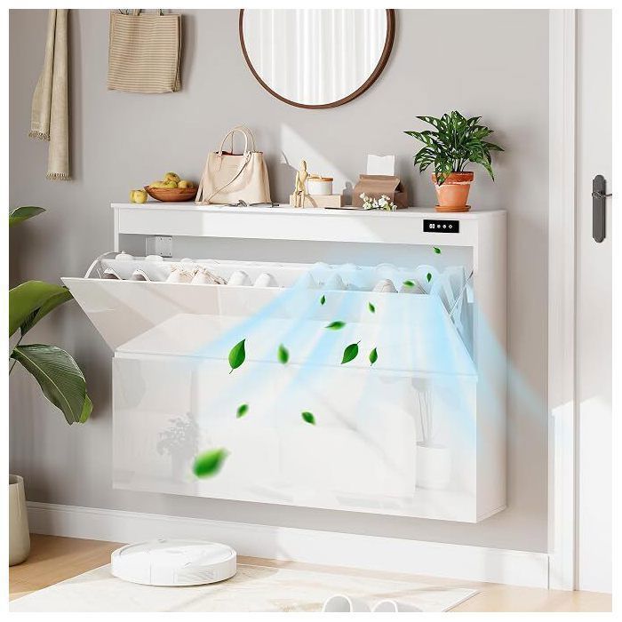 Meuble à Chaussures Armoire Rangement Fermée Ozone Anti-Poussière Antibactérien pour Entrée Blanc