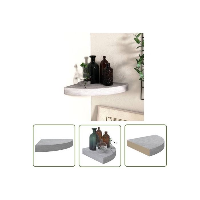 Étagère dangle murale - Design gris béton moderne Montage invisible et stable - Salon bureau et décoration - 25x25x3 8 cm MDF métal