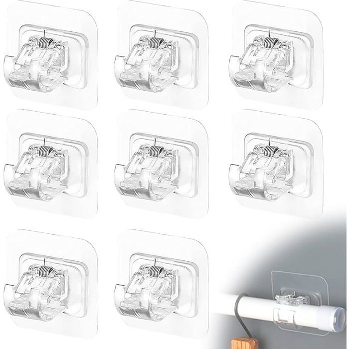 8 Accroche Rideau Sans Perçage Auto AdhésifsTransparent  Support Tringle Rideaux Sans PerçageCrochet Tringl SUPPORT POUR TRINGLE