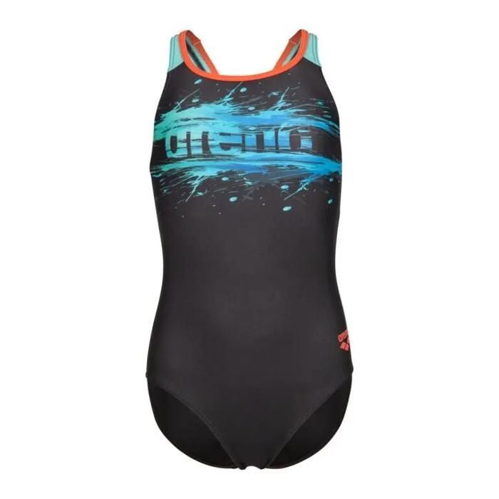 Maillot de bain 1 pièce fille Arena Paint Swim Pro - black-water-calypso coral