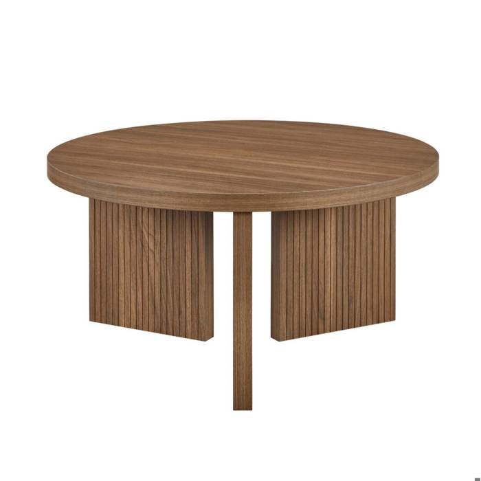 Table basse ronde 80 cm en MDF marron noyer design contemporain 80 x 80 x 42 cm