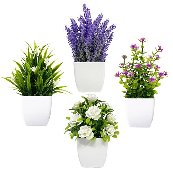 Plantes artificielles en pot - GRANDSALEY - Lot de 4 - Multicolore - H.20 cm - Réutilisables sans entretien