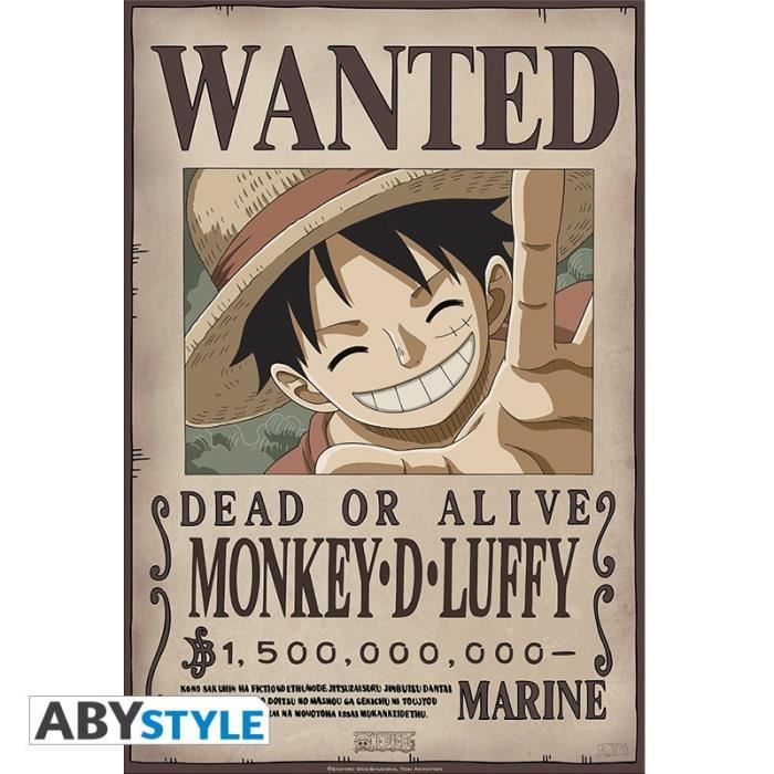 One Piece - Poster Wanted Luffy New 2 52 x 35 - Cdiscount Maison