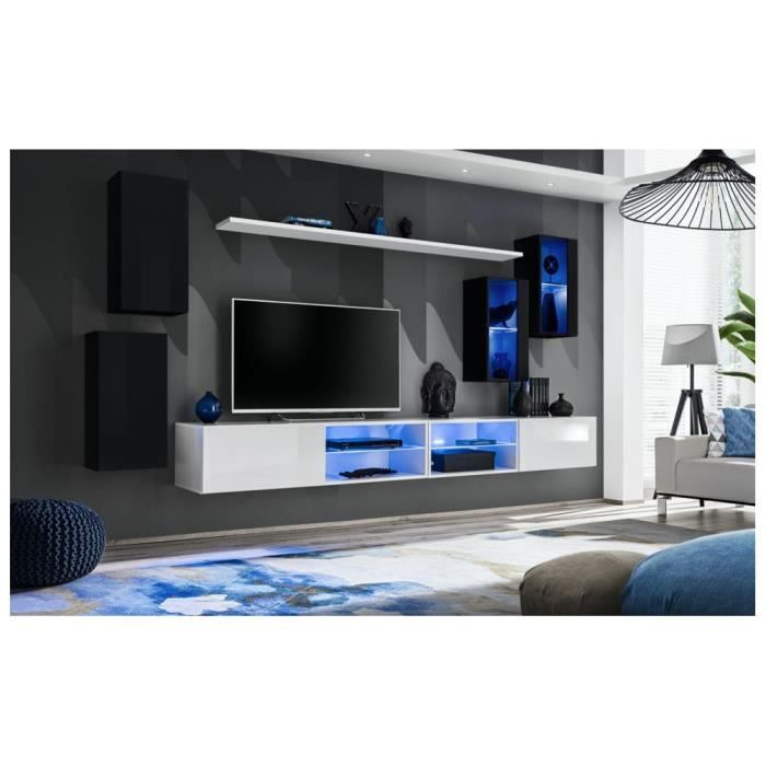 ensemble meuble tv mural switch xxv - ac-déco - noir et blanc - verre - contemporain - design - laqué