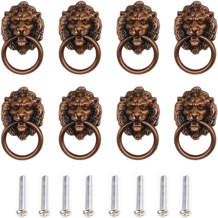 Poignées D'armoire à Tête De Lion, 8 Pièces, Poignées De Tiroir En Bronze Antique, Anneaux De